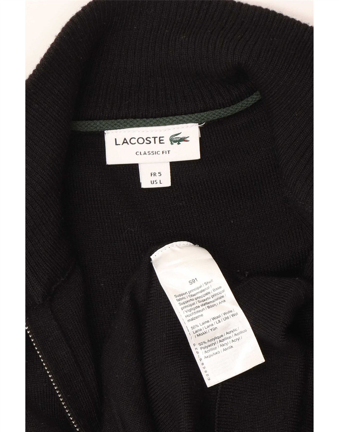 Lacoste muški džemper klasičnog kroja veličine 5 veliki crni vuneni