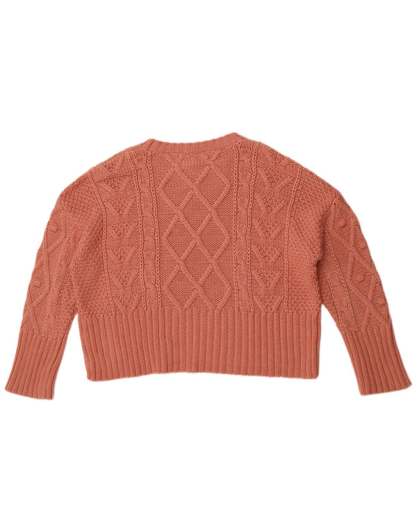 Zara ženski pulover s velikim veznim izrezom UK 14 srednje ružičasti pamuk