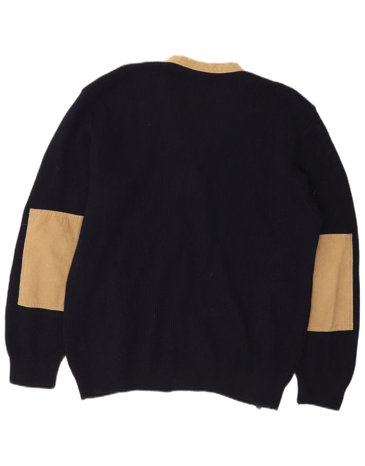 PAUL & SHARK Veliki muški džemper s V-izrezom, vuneni tamnoplavi blokovi