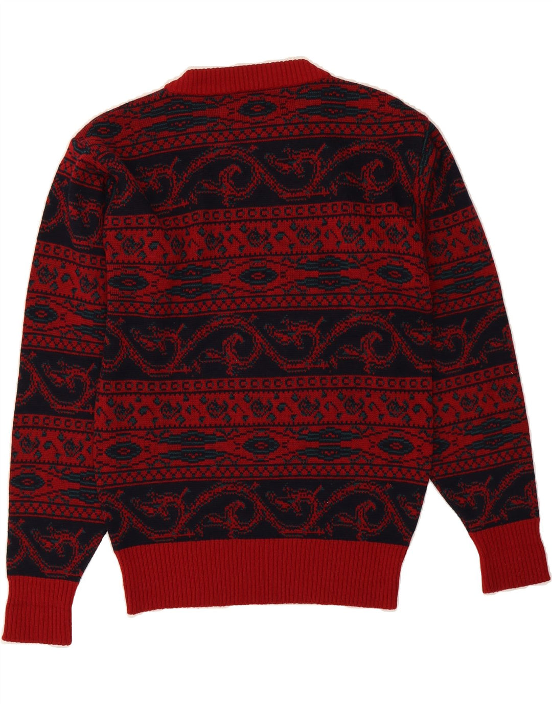 IZOD Mens Crew Neck Jumper Sweater Small Red Fair Isle Wool Vintage Izod and Second-Hand Izod from Messina Hembry 