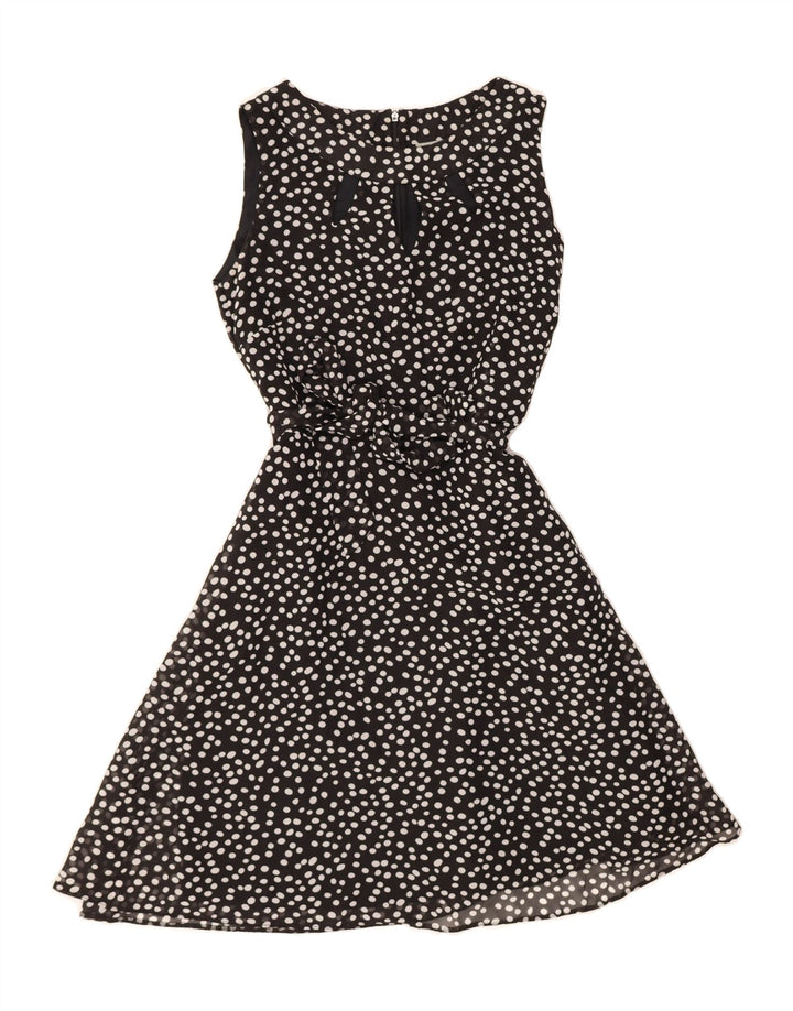 WALLIS Womens Sleeveless A-Line Dress UK 14 Medium  Black Spotted Vintage Wallis and Second-Hand Wallis from Messina Hembry 