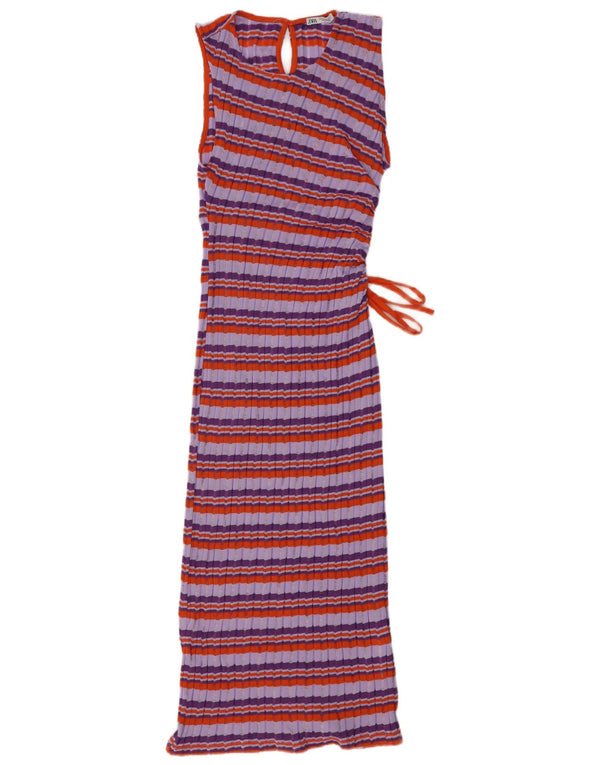 ZARA ženska džemper haljina bez rukava UK 12 srednje ljubičasto prugasti poliester