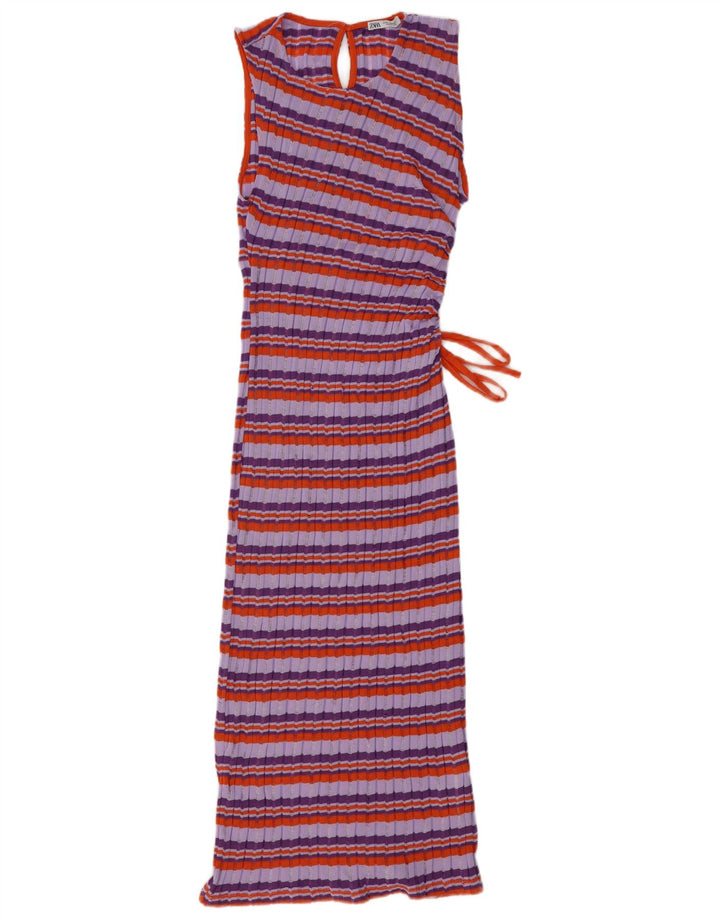 ZARA ženska džemper haljina bez rukava UK 12 srednje ljubičasto prugasti poliester