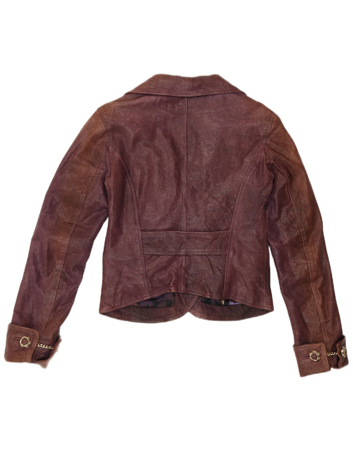VINTAGE Womens Leather 1 Button Blazer Jacket UK 10 Small Purple Leather