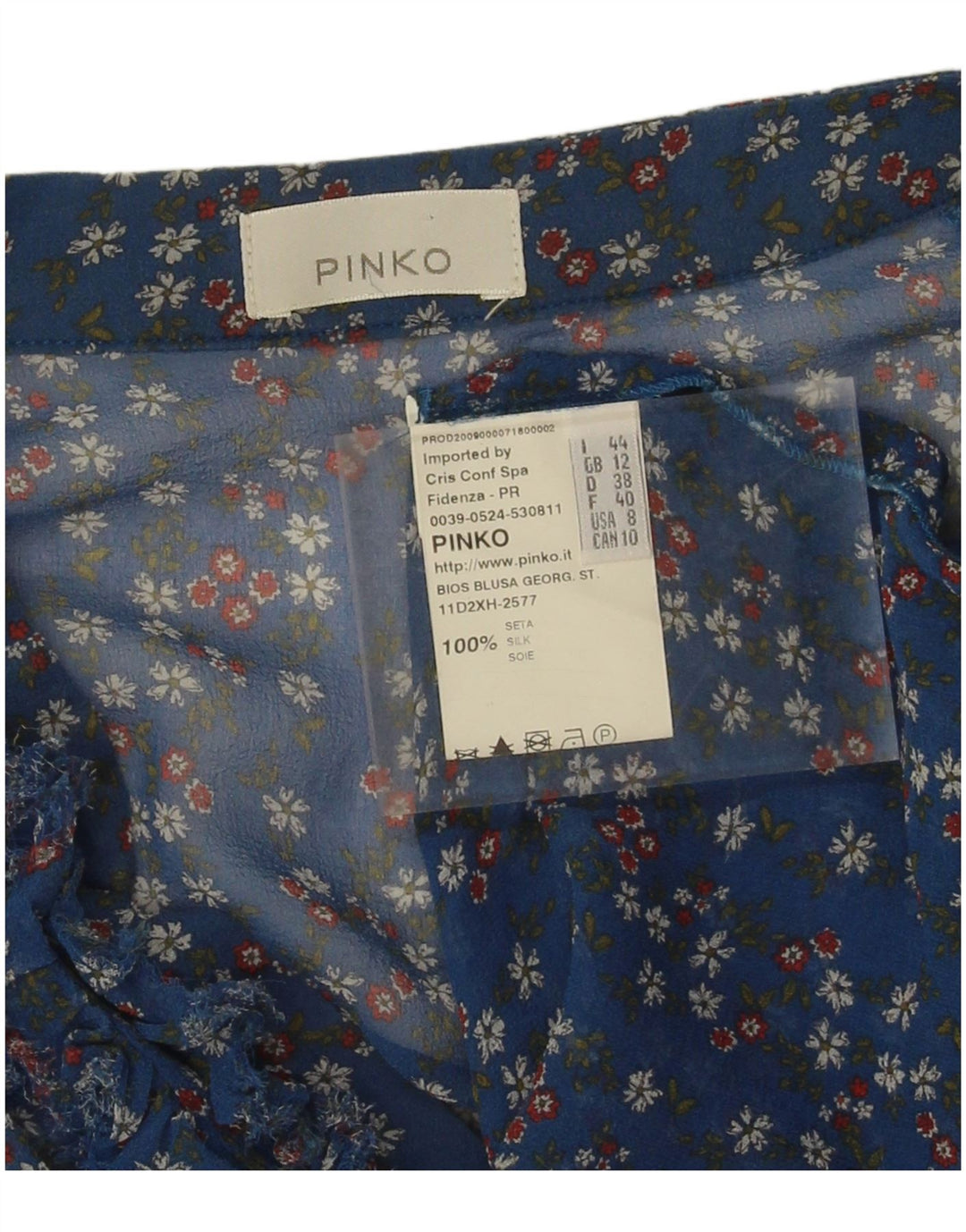 Pinko ženski gornji dio prozirne bluze 3/4 rukava UK 12 Srednje plava cvjetna