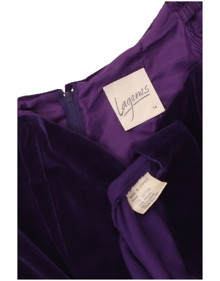 VINTAGE ženska baršunasta haljina s otvorenim ramenima UK 14 Srednje ljubičasti pamuk