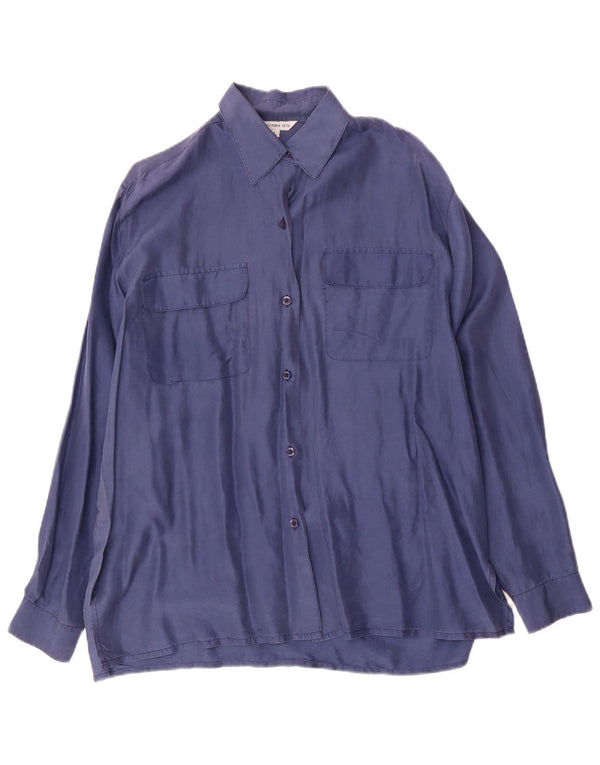 Vintage ženska košulja bluza UK 16 velika tamnoplava svila