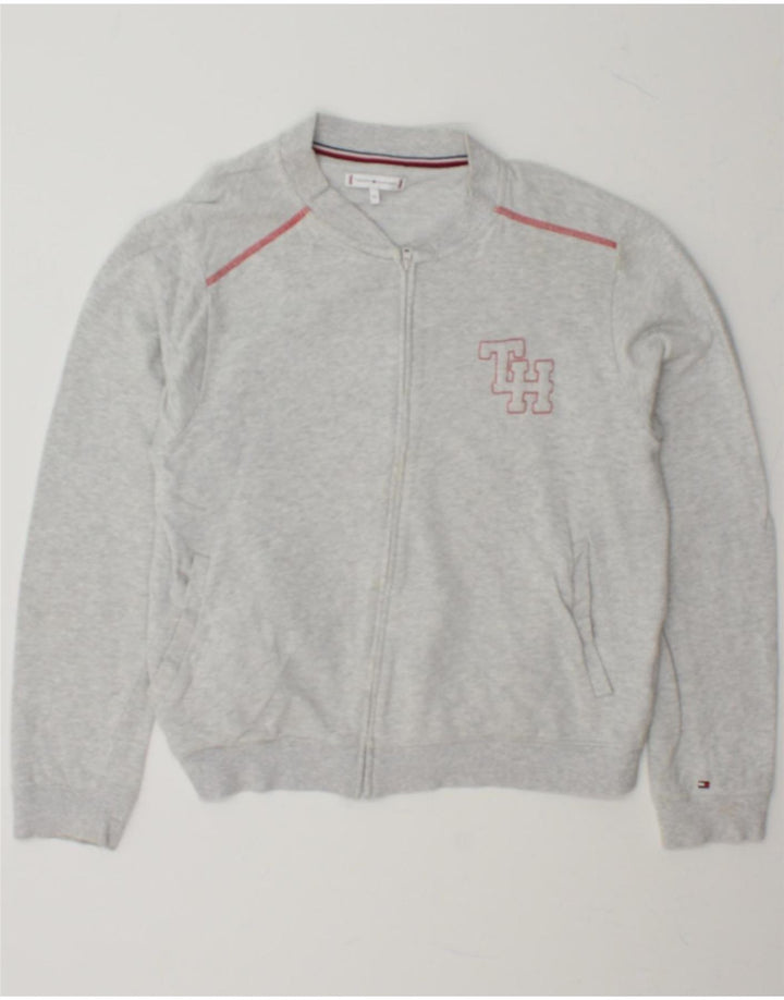 TOMMY HILFIGER Womens Graphic Tracksuit Top Jacket UK 14 Medium Grey Vintage Tommy Hilfiger and Second-Hand Tommy Hilfiger from Messina Hembry 