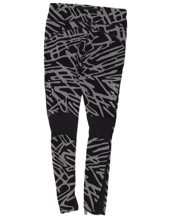Nike Ženske Dri Fit tajice s apstraktnim uzorkom UK 12 srednje crne najlonske boje