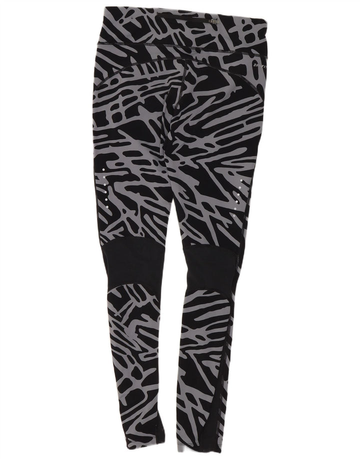 Nike Ženske Dri Fit tajice s apstraktnim uzorkom UK 12 srednje crne najlonske boje