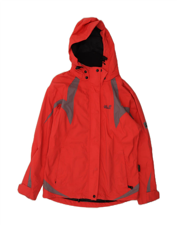 JACK WOLFSKIN Womens Hooded Rain Jacket UK 10 Small  Red Colourblock Vintage Jack Wolfskin and Second-Hand Jack Wolfskin from Messina Hembry 