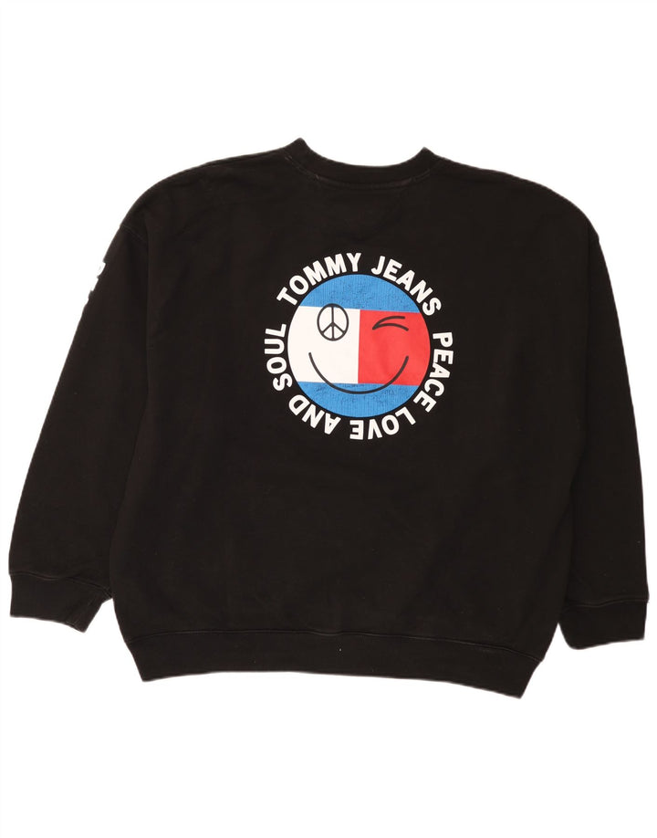 Veliki crni pamučni muški džemper s grafičkim motivima Tommy Hilfiger