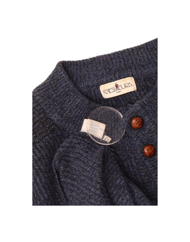 VINTAGE Mens Cardigan Sweater IT 52 Large Navy Blue Wool