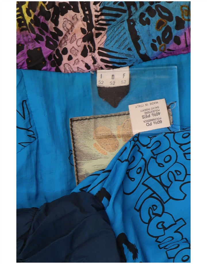 Vintage ženska prevelika skijaška jakna IT 52 2XL plavi poliamid sa životinjskim uzorkom