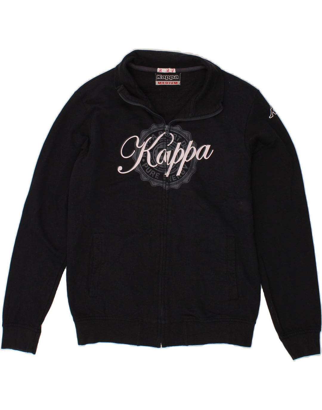 KAPPA Womens Graphic Tracksuit Top Jacket UK 14 Medium Navy Blue Cotton Vintage Kappa and Second-Hand Kappa from Messina Hembry 