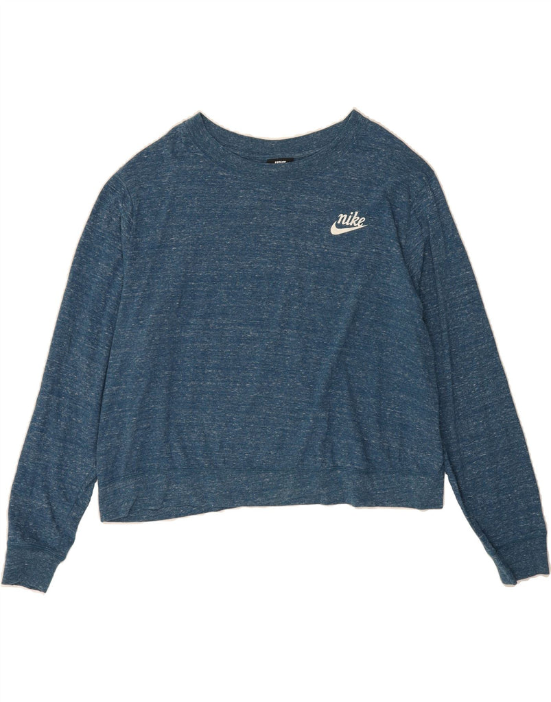 NIKE Womens Crop Sweatshirt Jumper UK 20 2XL Blue Flecked Cotton Vintage Nike and Second-Hand Nike from Messina Hembry 
