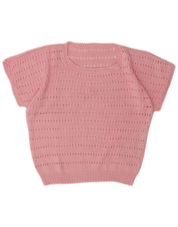 Vintage ženski prozirni džemper s brodskim izrezom UK 18 XL, ružičasti