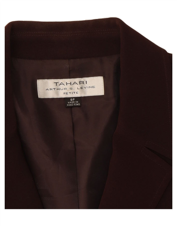 TAHARI Womens Petite 3 Button Blazer Jacket UK 8 Small  Maroon Polyester Vintage Tahari and Second-Hand Tahari from Messina Hembry 