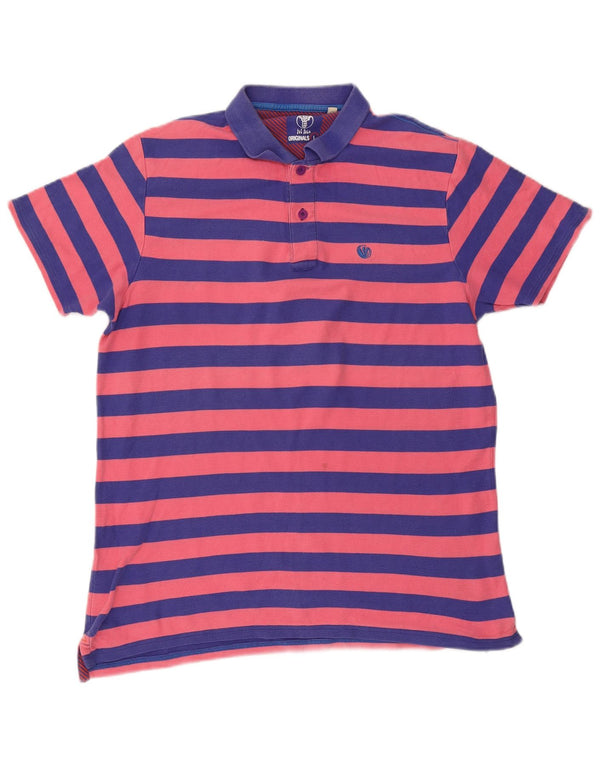 Fat Face Mens Polo Shirt Large Blue Striped Cotton
