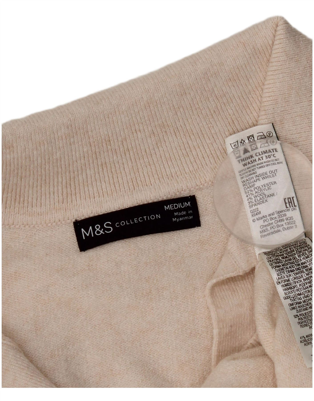 Ženski džemper s polo ovratnikom Marks & Spencer UK 14 srednje bijele boje