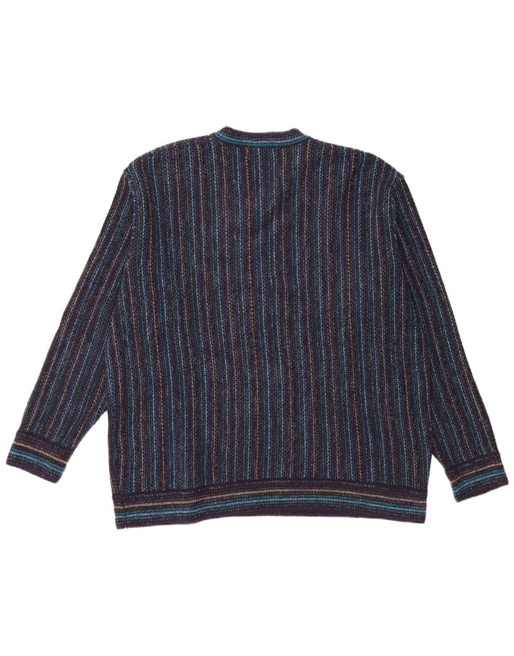 NANI BON muški džemper s V-izrezom IT 54 XL tamnoplavi prugasti akril