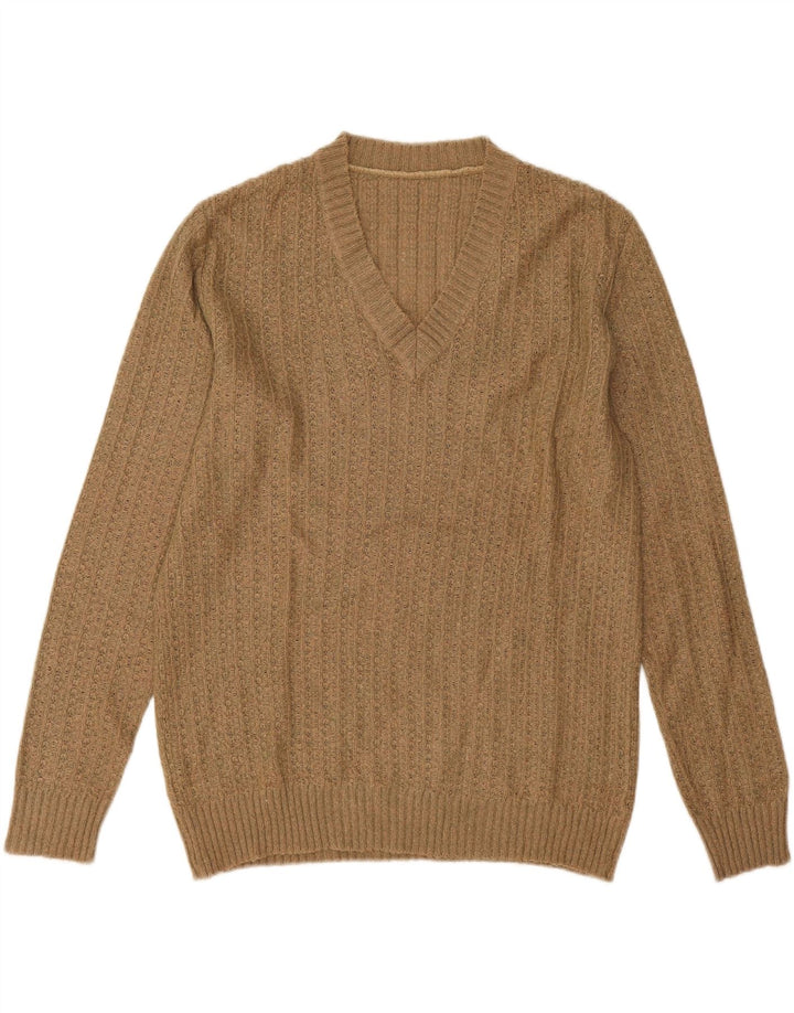 Vintage muški džemper s V-izrezom XL bež boje