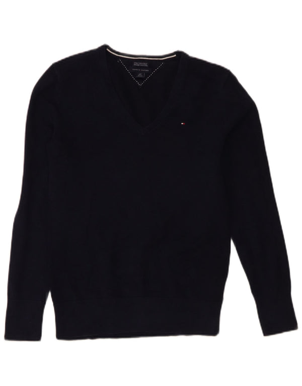 Tommy Hilfiger Ženski džemper s V-izrezom UK 10 Mali tamnoplavi pamuk