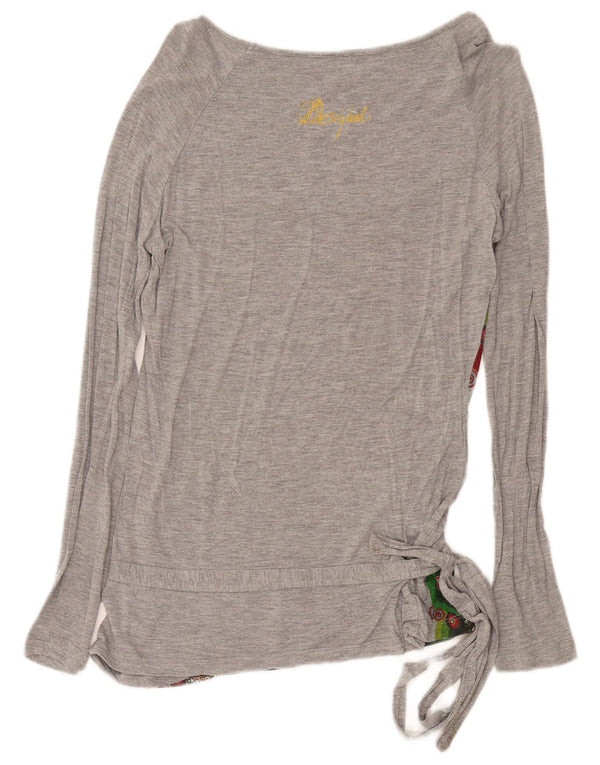 Desigual Womens Graphic Top Long Sleeve UK 12 Medium Grey Geometric