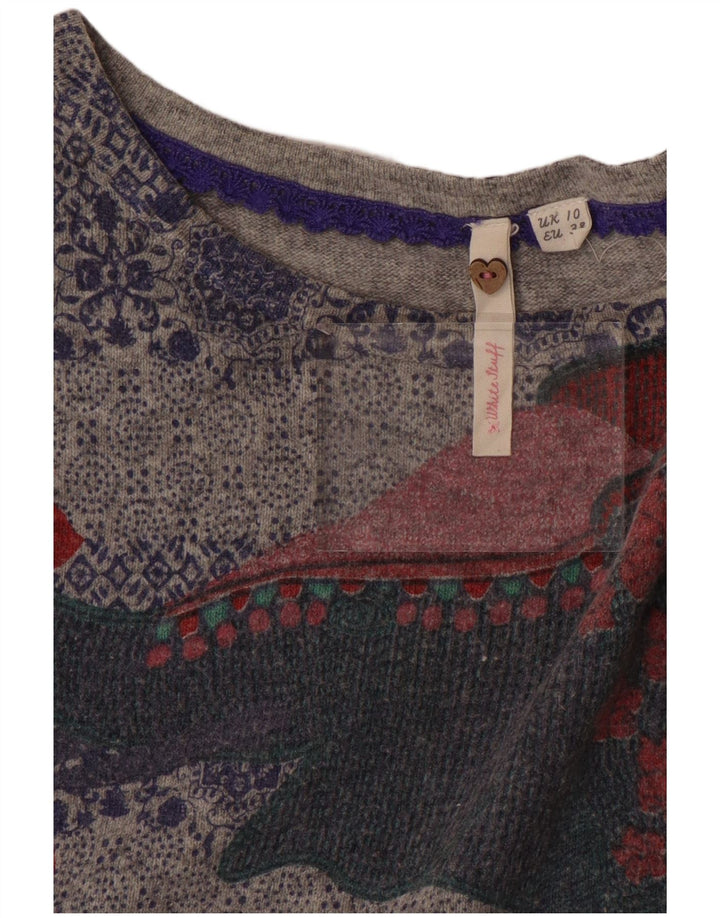 WHITE STUFF Ženski džemper s veznim izrezom UK 10 Mali sivi