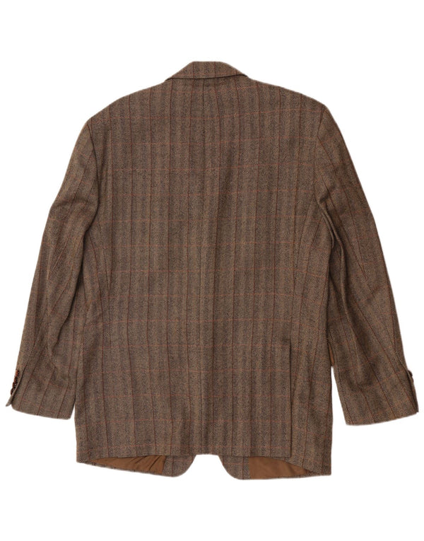 Barisal Mens 3 Button Blazer Jacket IT 50 Large Brown Check Virgin Wool