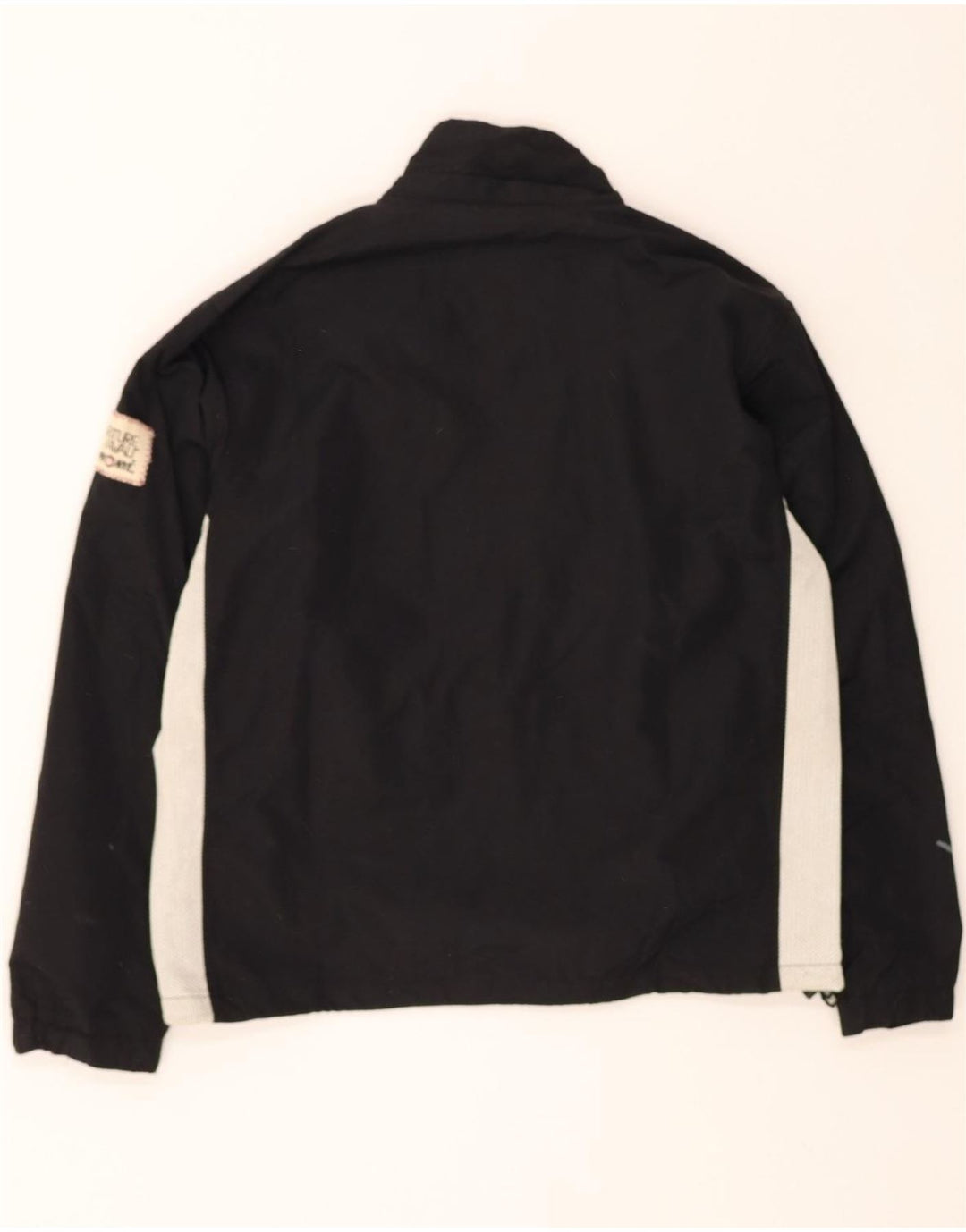 MURPHY & NYE Mens Graphic Rain Jacket UK 38 Medium Black Colourblock Nylon Vintage Murphy & Nye and Second-Hand Murphy & Nye from Messina Hembry 