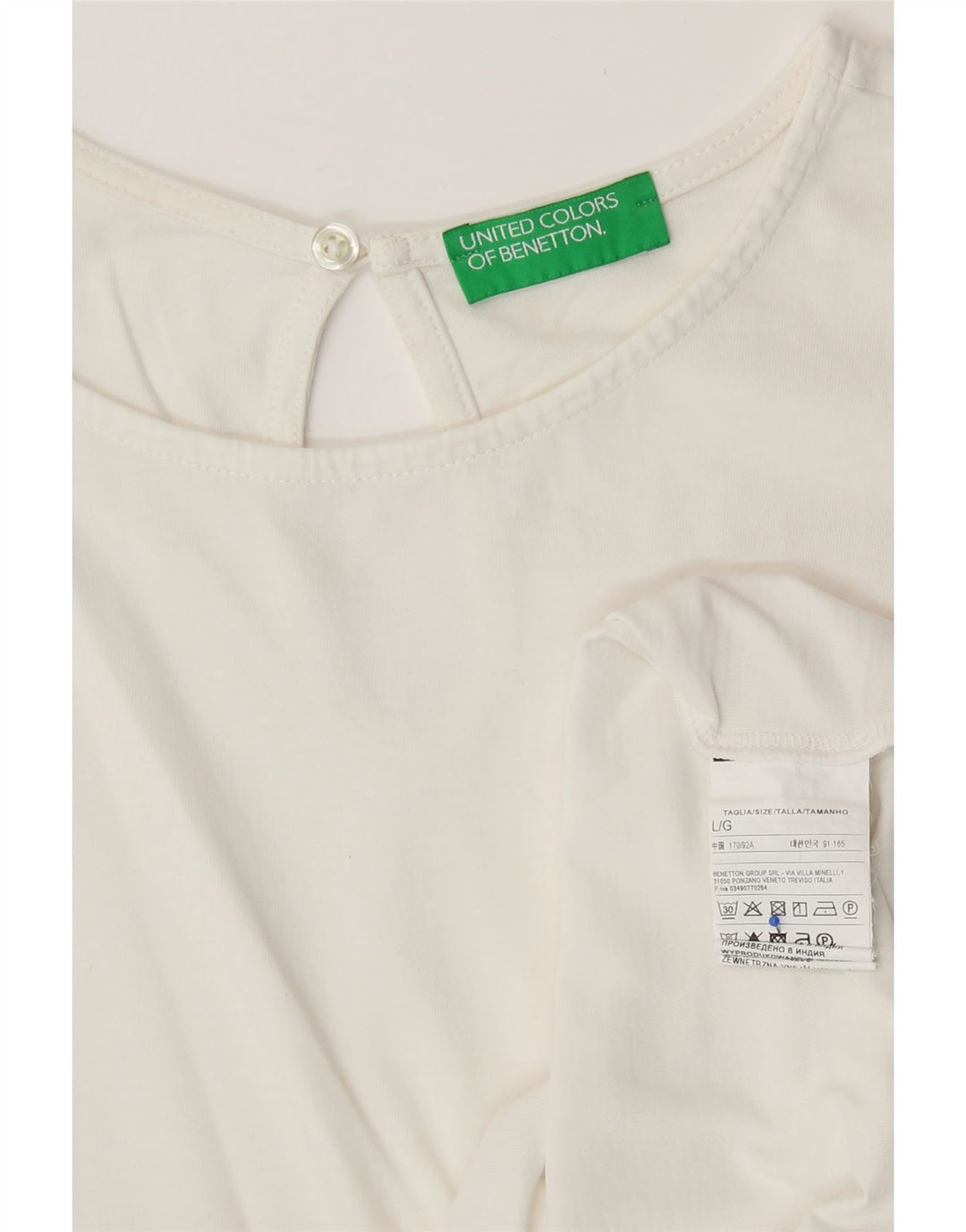 BENETTON gornji dio ženske bluze UK 16 Veliki bijeli pamuk
