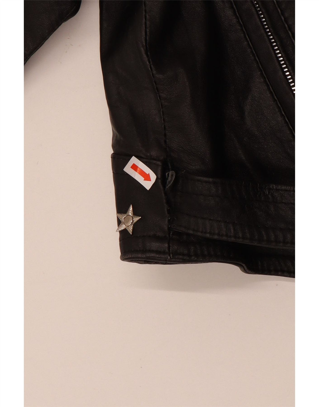 Vintage ženska izrezana kožna biciklistička jakna UK 12 srednje crna koža
