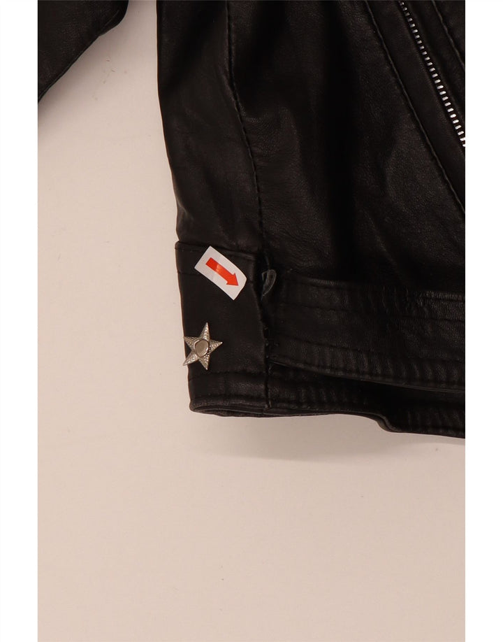 Vintage ženska izrezana kožna biciklistička jakna UK 12 srednje crna koža