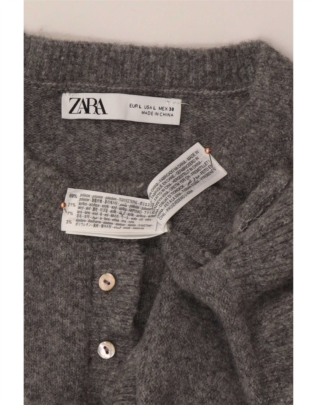Zara ženski kardigan pulover UK 16 veliki sivi poliester