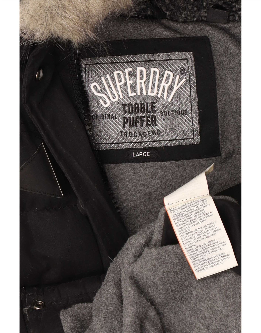 Superdry ženska podstavljena jakna s kapuljačom UK 14 veliki crni poliester