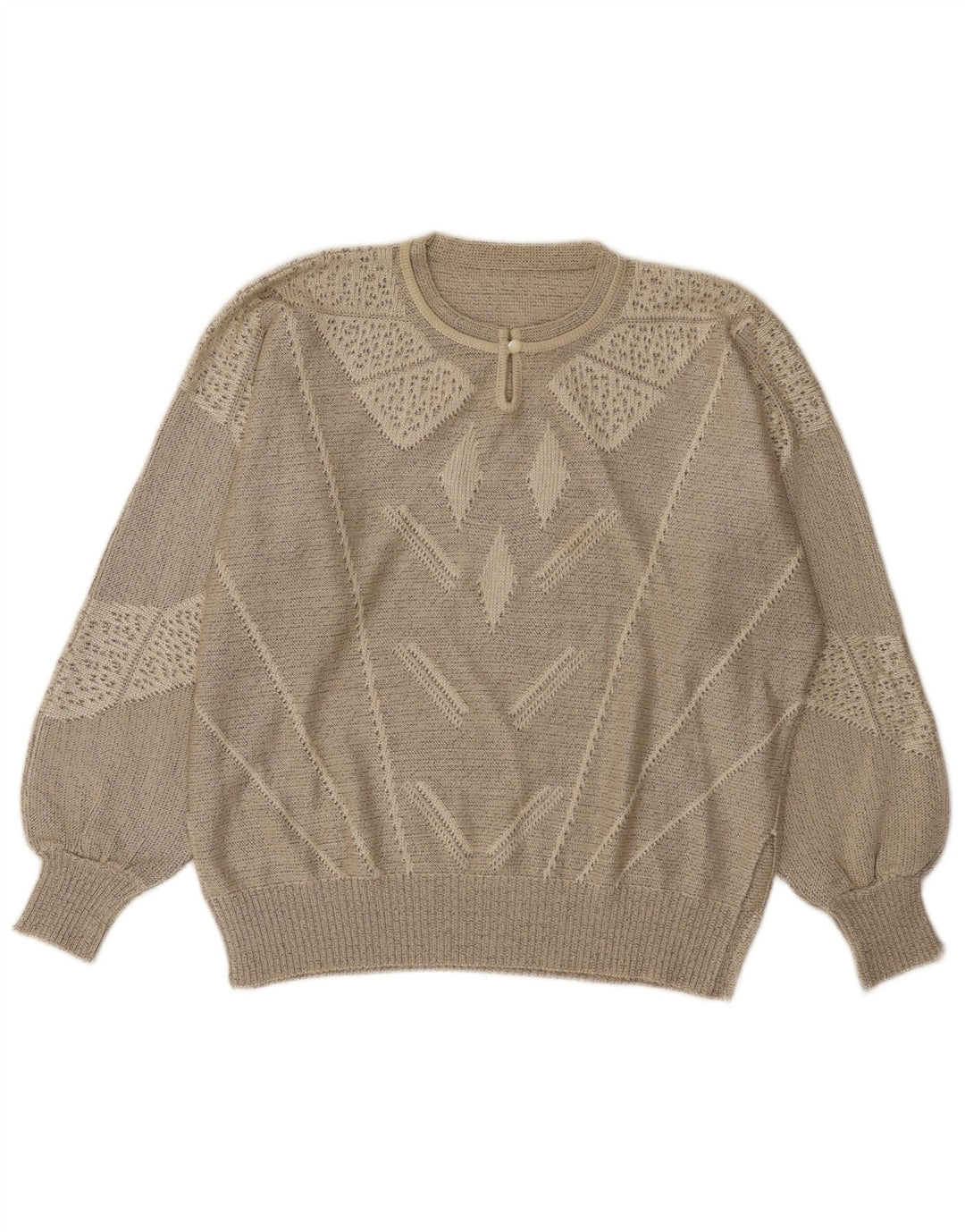 Vintage ženski džemper s dugmadima i ovratnikom UK 14 Veliki sivi geometrijski