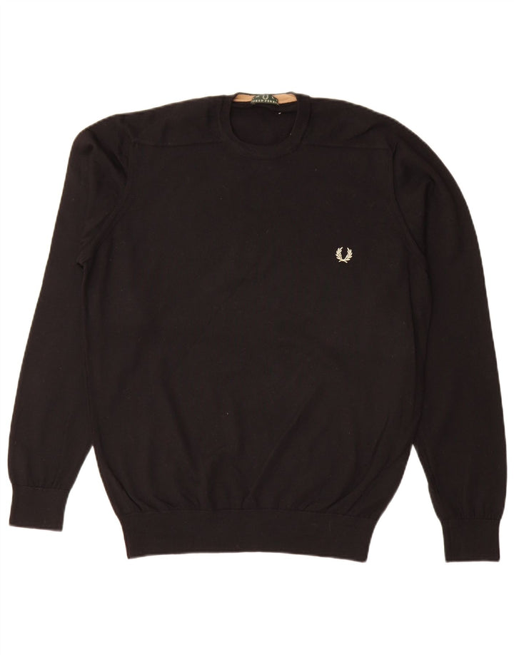 Veliki crni vuneni muški džemper s okruglim izrezom Fred Perry