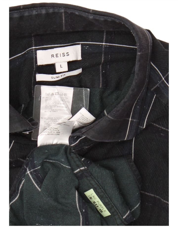 Reiss muška pripijena flanelska košulja, velika tamnoplava karirana pamuk