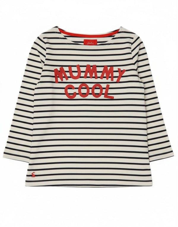 Joules Womens Graphic Top 3/4 Sleeve UK 8 Small White Striped Cotton