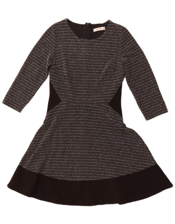 OASIS ženska haljina A-kroja 3/4 rukava UK 8 Mala crna prugasta poliesterska haljina