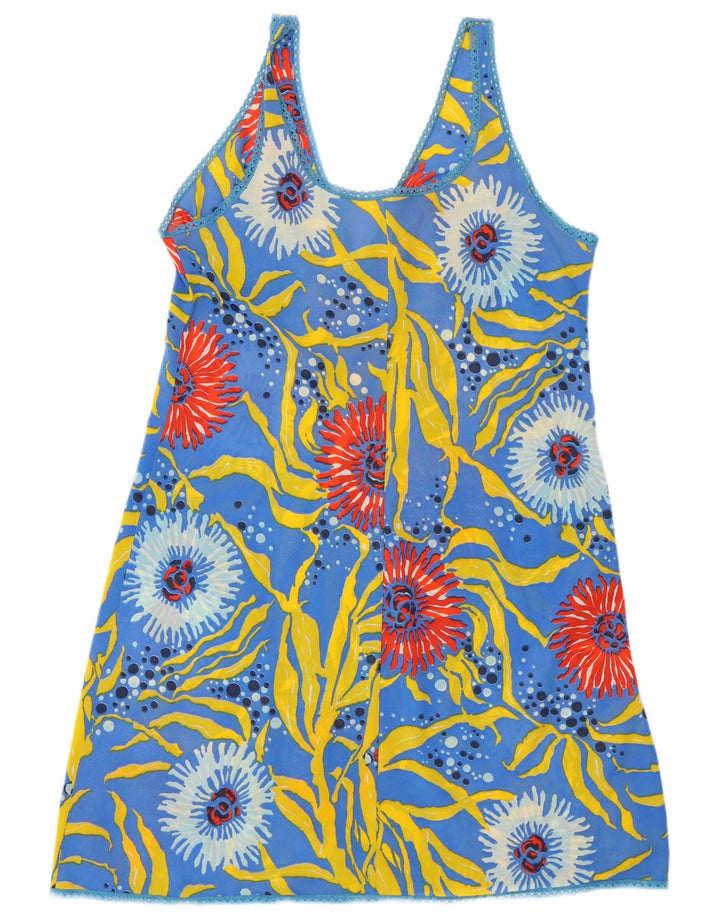 VINTAGE ženska bela haljina s apstraktnim uzorkom UK 12 srednje plava