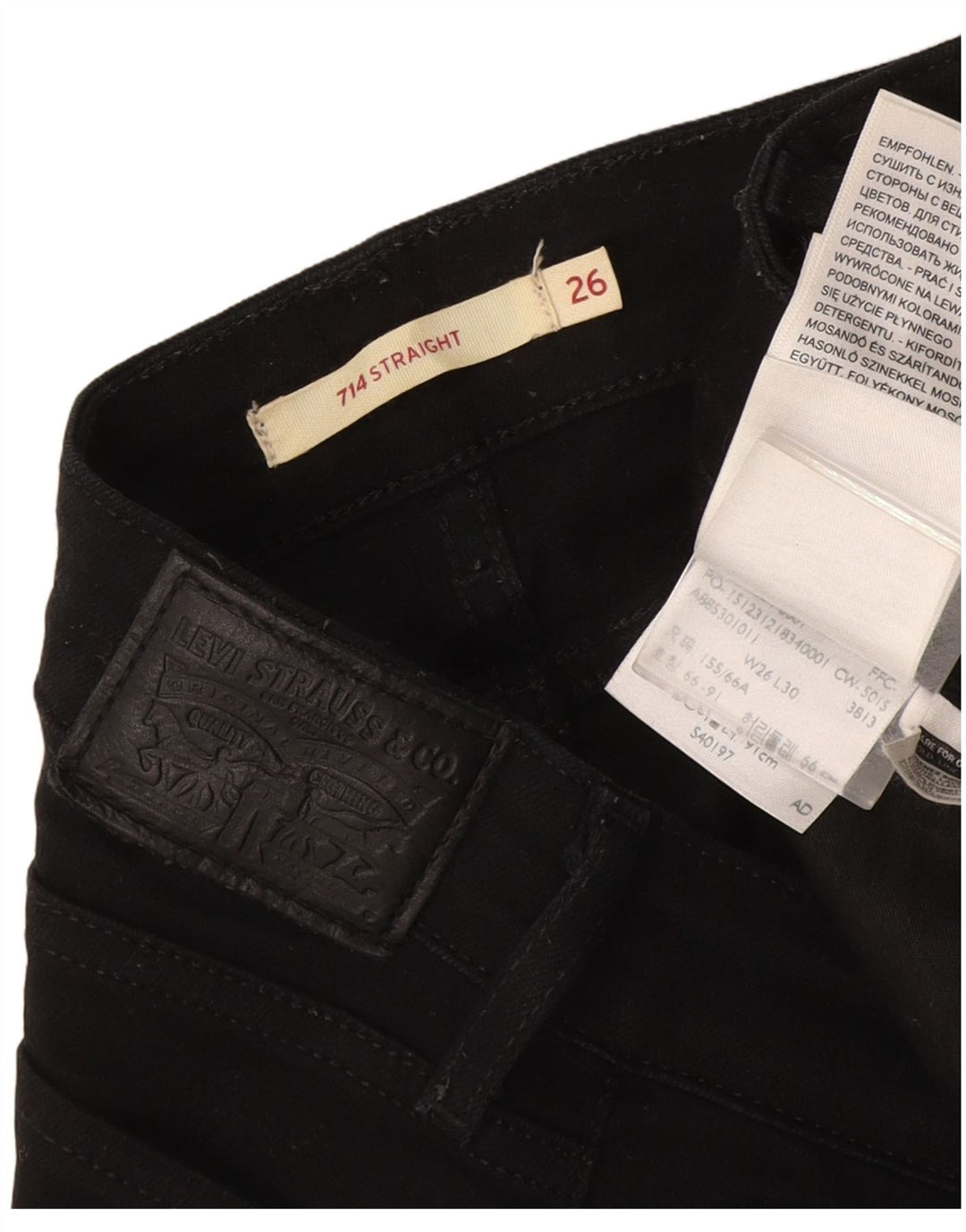 Levi's ženske 714 ravne traperice W26 L30 crni pamuk