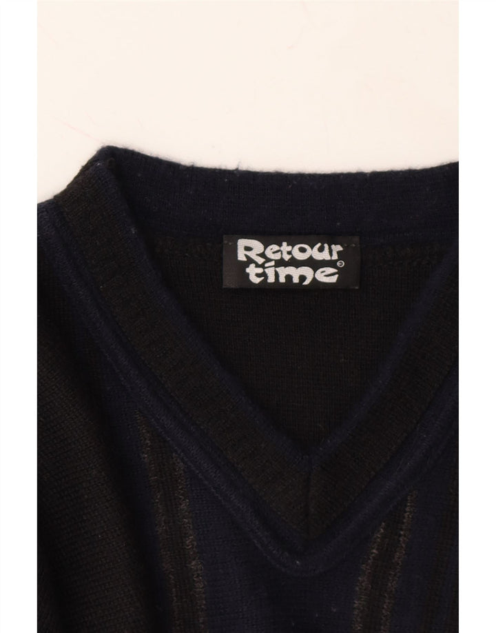 VINTAGE Mens V-Neck Jumper Sweater Medium Black Colourblock Wool Vintage Vintage and Second-Hand Vintage from Messina Hembry 