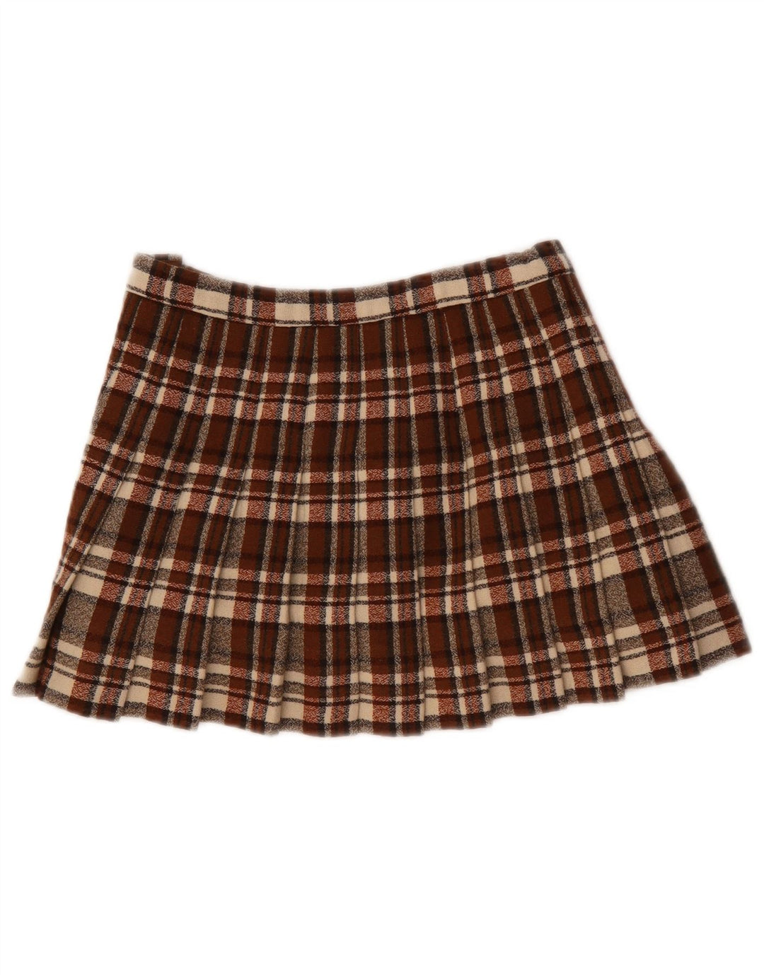 Vintage ženska plisirana mini suknja W28 srednje smeđa karirana