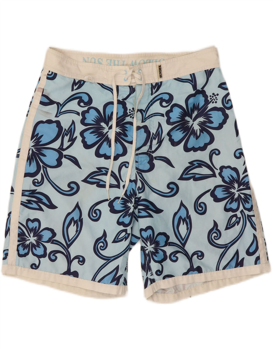 SUNDEK Mens Swimming Shorts Medium  Blue Floral Polyester Vintage Sundek and Second-Hand Sundek from Messina Hembry 