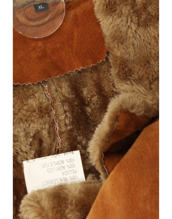 Vintage ženski kaput od šištrenih šiša UK 18 XL smeđa koža