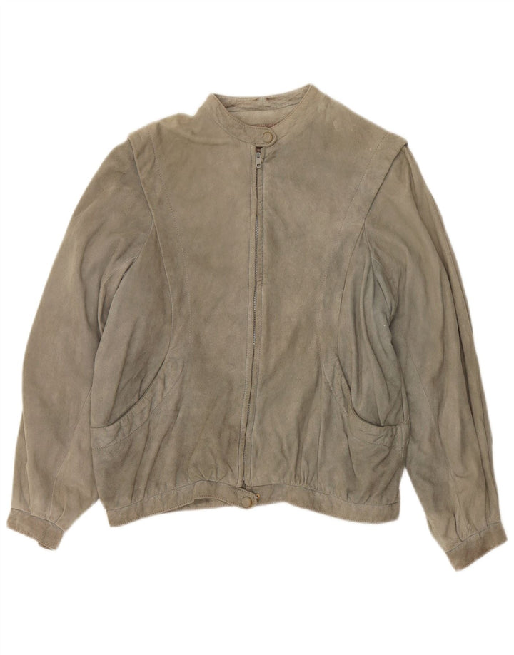 VINTAGE Womens Suede Jacket IT 44 Medium Green Leather