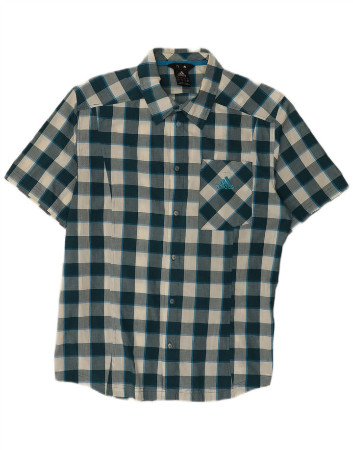 ADIDAS Mens Short Sleeve Shirt Medium Blue Check