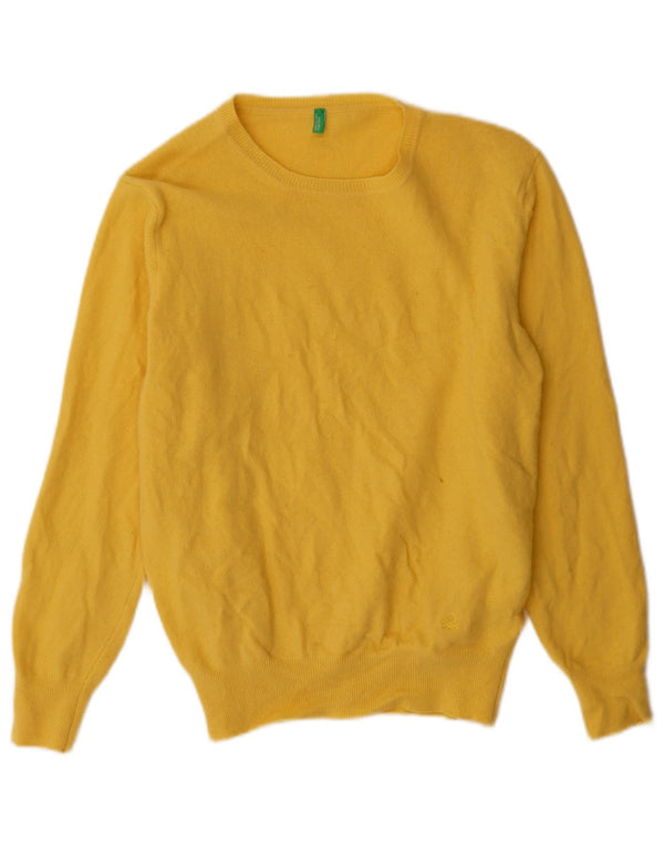 Benetton ženski džemper s morskim izrezom UK 18 XL Žuta djevičanska vuna